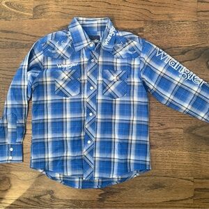 Wrangler Kids Blue and White Plaid Button Down Shirt